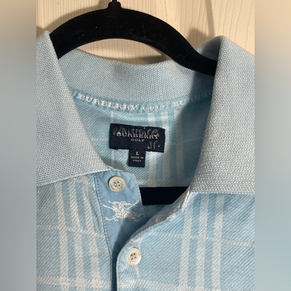 Burberry Shirts Burberry Golf Light Blue And White Striped Golf